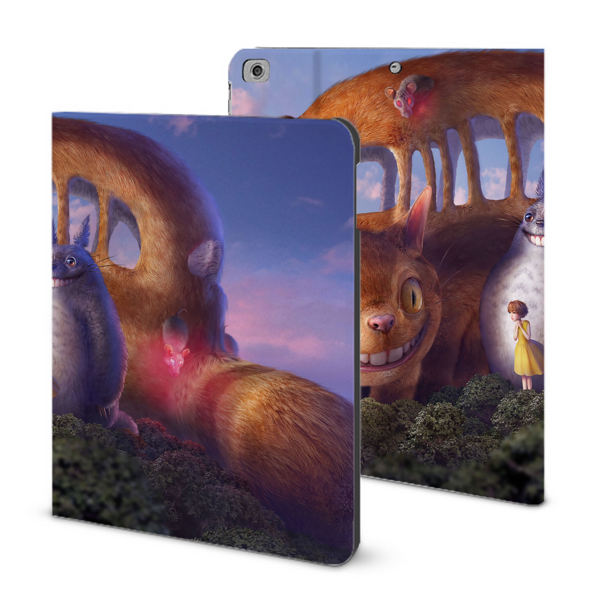 （画像用） となりのトトロ 草壁メイ 草壁サツキ My Neighbor Totoro Satsuki Kusakabe Mei Kusakabe IPad ケース ブック型 PUレザー TPU 耐衝撃 軽量 薄型 ペン収納なし 全面保護 IPad 各モデル対応